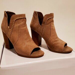 Fergalicious Taupe Suede Peep-Toe Booties
